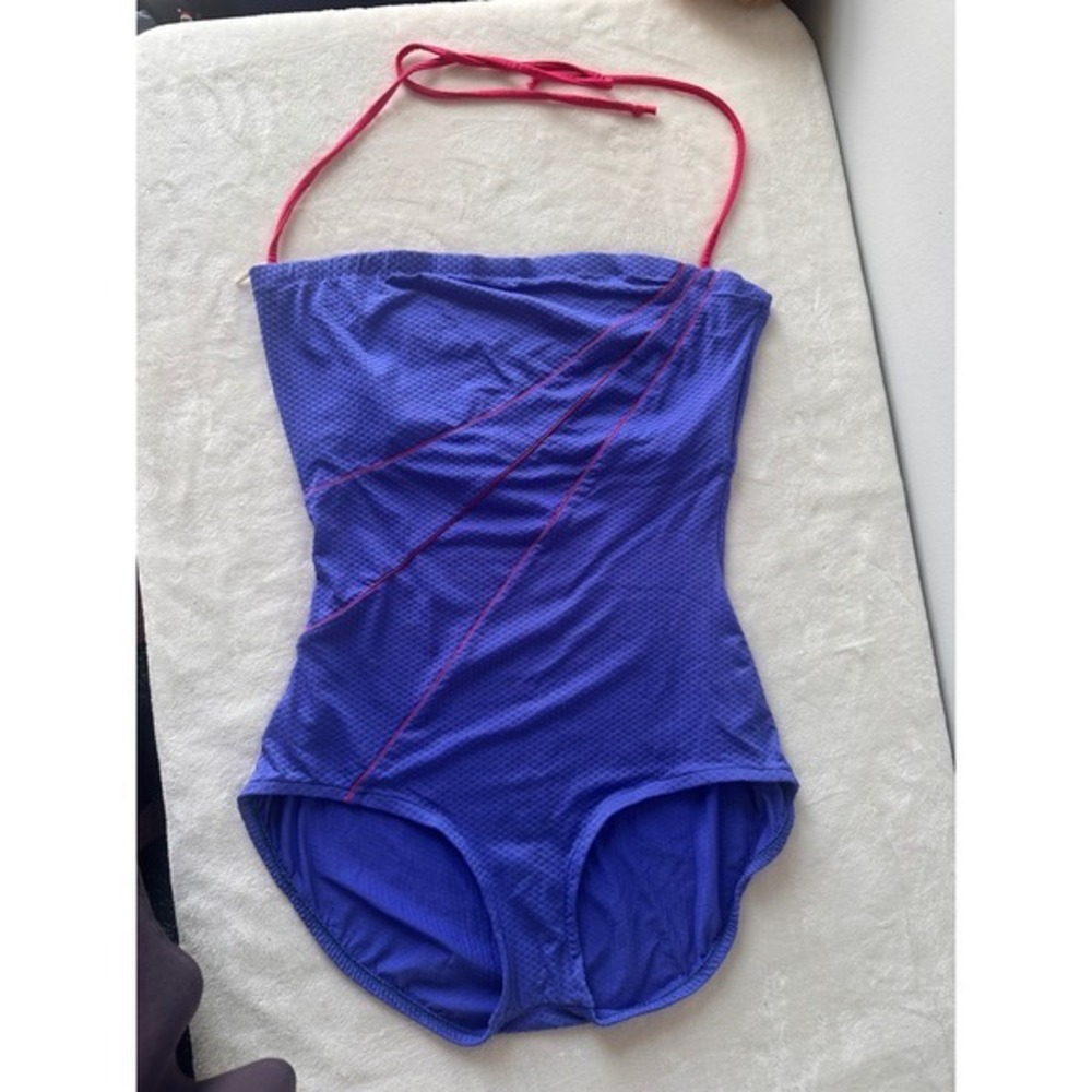 Vintage 80s Rose Marie Reid Purple/Neon Orange One Piece Bathing Suit